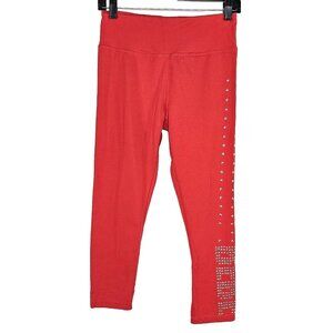 BEBE Sport Womens Cropped Leggings Size Large Star Studs Coral Orange Yoga Run